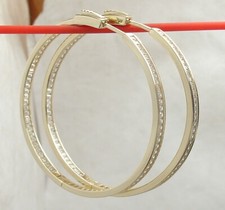 2" Inside Out Baguette CZ Hoop Earrings 14K Yellow Gold Plated 925 Silver