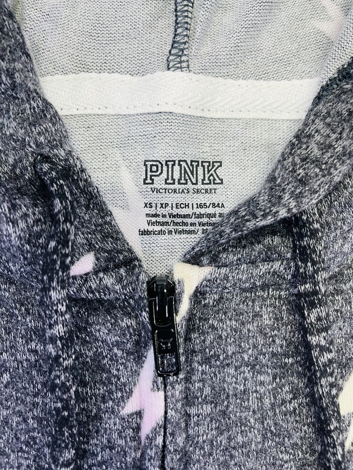 UNDERCOVER Modello fulmini rosa Victoria's Secret. Felpa con cappuccio con cerniera XS NUOVA