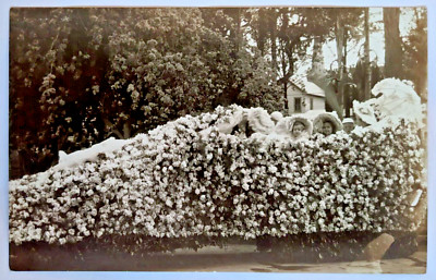 Rose Covered Parade Float Children Fancy Hats Portland OR? c1910s RPPC Postcard