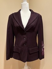 Vintage Christian Lacroix Dark Purple Wool Jacket W/ Beaded Sleeve And Buttons