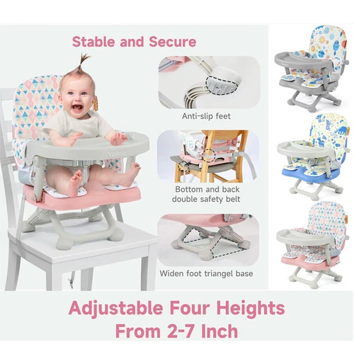 Travel Booster Seat w/ Tray Adjustable Folding High Chair Children Baby Armchair - Picture 3 of 78