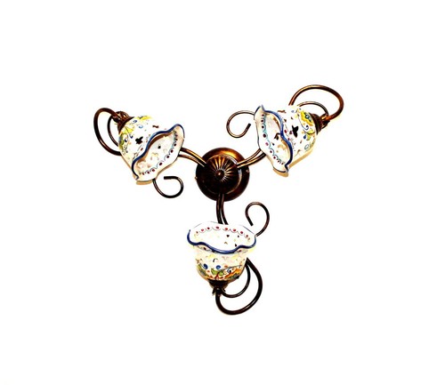 Lustre Feuille D'acanthe Doré 3 Lumières - Style Classique Vintage - Fer Forgé - Neuf