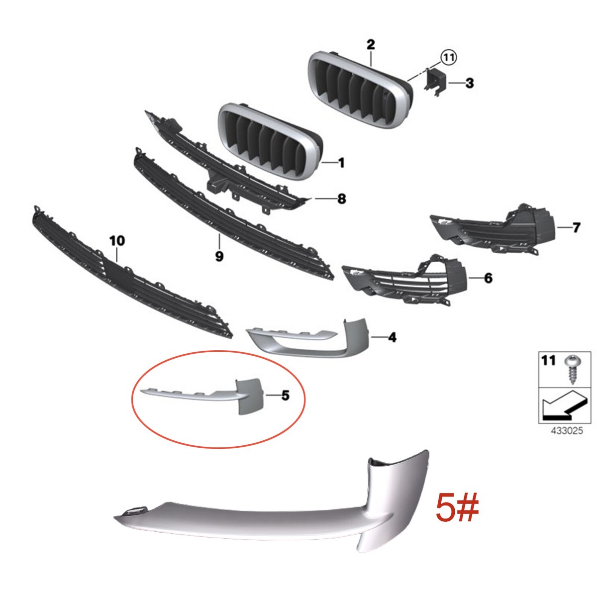 Front Bumper Grille LH RH Set Textured Closed Grid 2PCS Fit BMW X5 2014