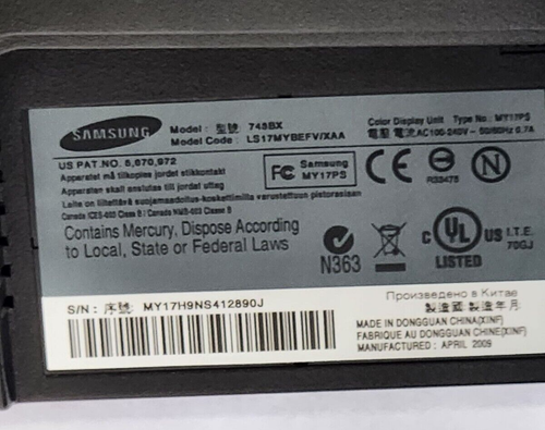 Samsung 17" SyncMaster 743BX 4:3 TFT LCD Monitor 1280x1024 With Power Cord - Picture 8 of 13