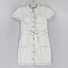 Levis Dress Girls Medium 10 12 Cream Button Front Tie Waist Short Sleeve Youth