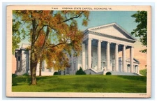 Postcard Virginia State Capitol Richmond Linen Posted Trees Fall Color