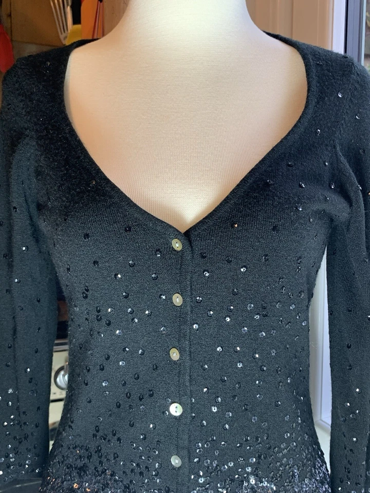 Oasis black sequin Xmas jumper cardigan top womens Size 10 - Image 3 of 4