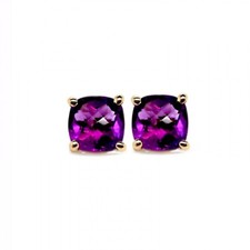 Amethyst Cushion Cut 8mm, 3.15 Carat Stud Earrings In 14k Yellow Gold 52764