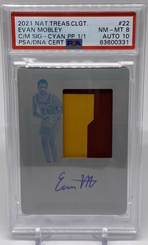 2021-22 National Treasures EVAN MOBLEY RPA Printing Plate 1/1🔥PSA 8/ AUTO 10