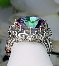 Mystic Topaz Ring, 10ct Simulated Gem, Sterling Silver Filigree D105