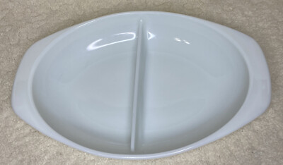 Vintage Pyrex Opal White Divided 1.5 Quart Serving Dish 1063 Oval Oblong Bowl