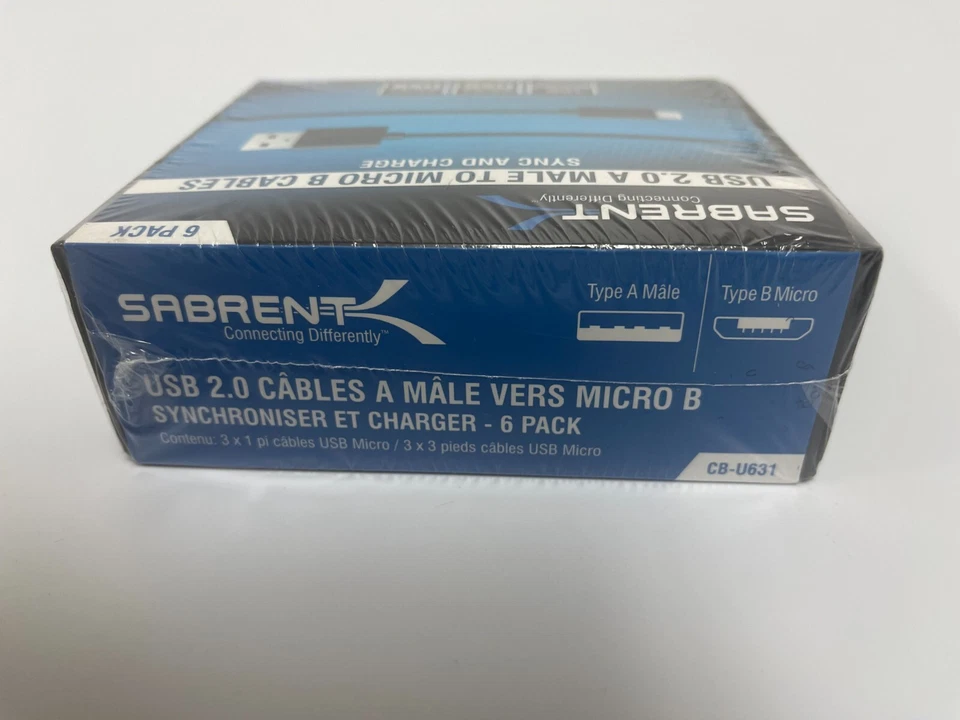 SABRENT USB 2.0 A male to micro B cables-6 Pack BRAND NEW SEAL - Image 3 of 3