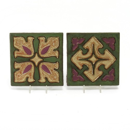 Mosaic Tile Co two 5 7/8" sq tiles matte green red arts & crafts