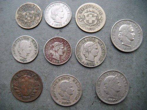 Switzerland Old Coins Job Lot 1885 1882 1900 Rappen & 1850 BB 5 & 1850 10