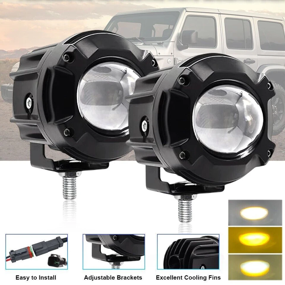 Luz LED de trabajo 2X60W luz antiniebla de conducción blanca + ámbar estroboscópica motocicleta ATV UTV Foto 2 de 4