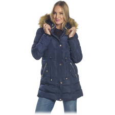 Celsius Hooded Puffer Coat With Fleece Lining & Gold Trims (navy, Medium)