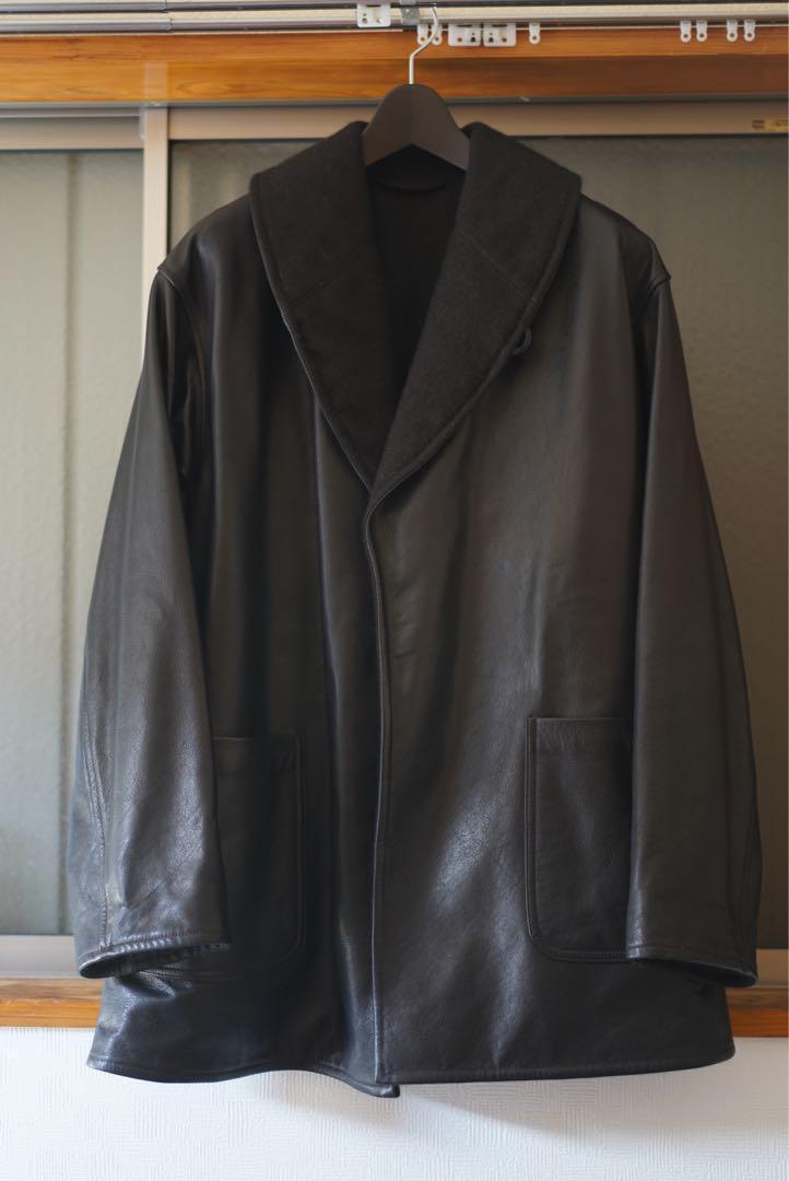 Comoli Black Leather Shawl Collar Coat Size 3 with Belt Comoli Black Leather Shawl Collar Coat Size 3 with Belt