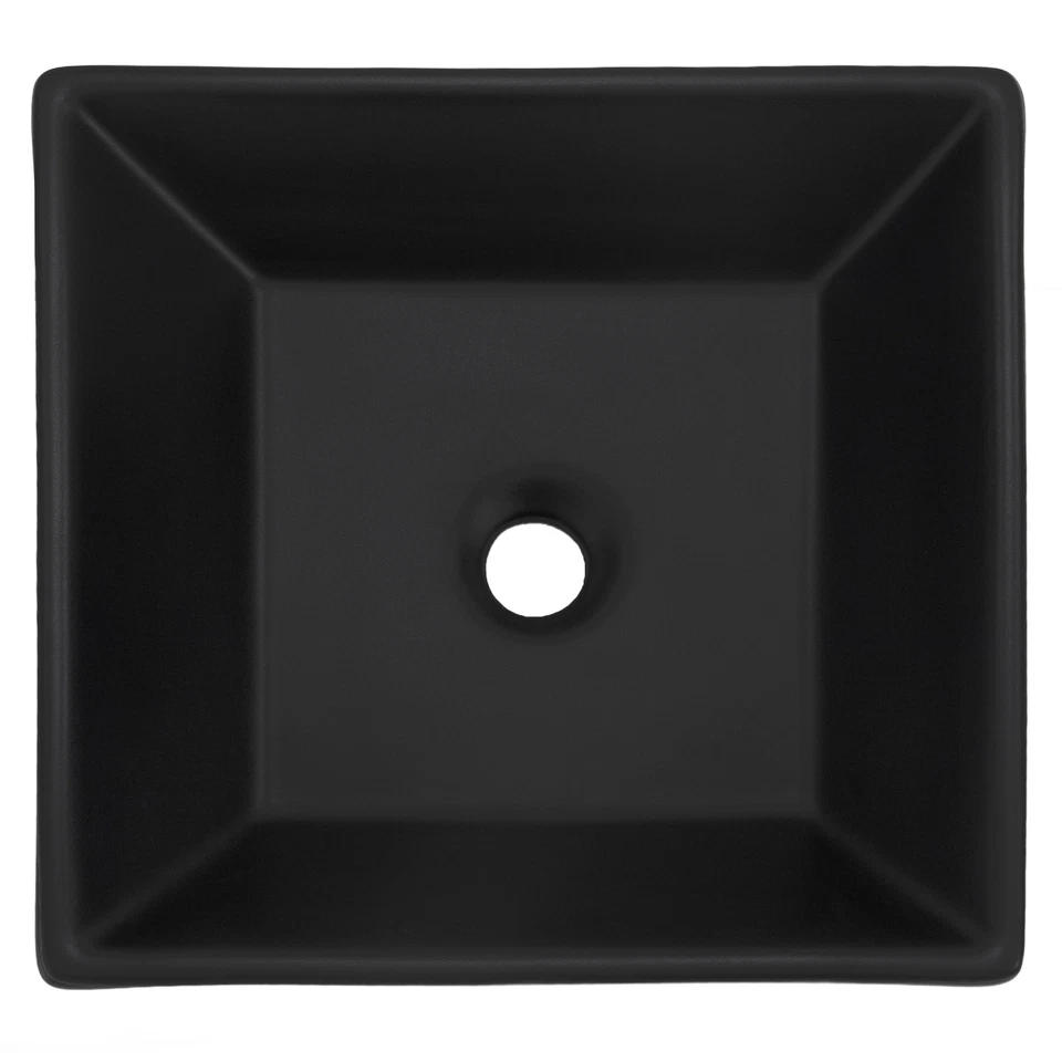 Vasque carré céramique noir lavabo à poser sur plan de toilette 410x410x120 mm - Photo 2/4