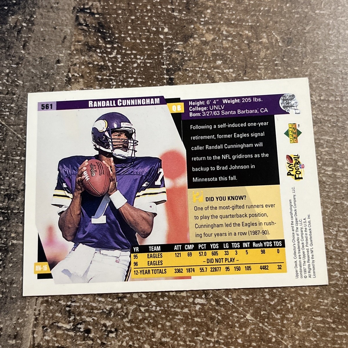 1997 Collectors Choice Football Card #561 Randall Cunningham | eBay