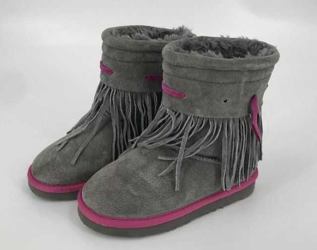 Lamo Girls Boots Size 12 Gray & Pink Fringe eBay