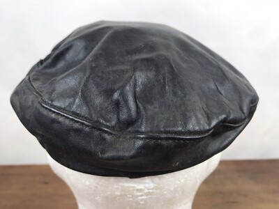 帽子 vintage leather damage hunting cup  used Vintage Black Leather Chain & Eagle Pin Biker Hat Mens XS/S