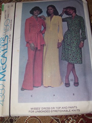 1974 McCALL'S #4359-LADIES PALAZZO STYLE PANTS & TWO LENGTH DRESS PATTERN  12FF | eBay