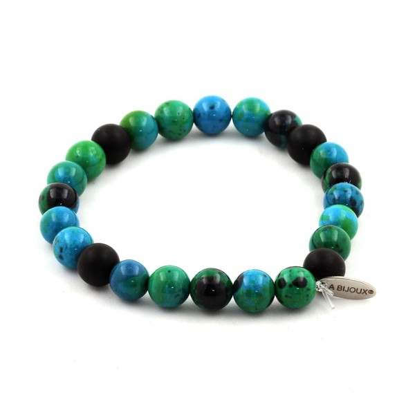 Steine Und MinéRaux. Armband Perlen Chrysocolla + Schwarz Onyx Matt 8 Mm. - Made-image