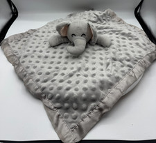 Gray Elephant Textured Lovey Security Blanket with Satin Trim Bottom Minky Dots