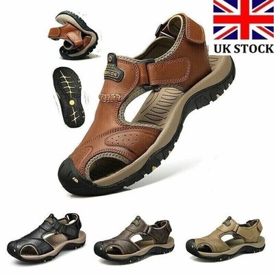 Herren Sommer Sandalen Sport Strand Leder Schuhe Geschlossene Zehe Wandern Sandalen