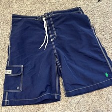 Vintage Polo Ralph Lauren Men Navy Blue Swim Trunks Cargo Pocket Pony Size L