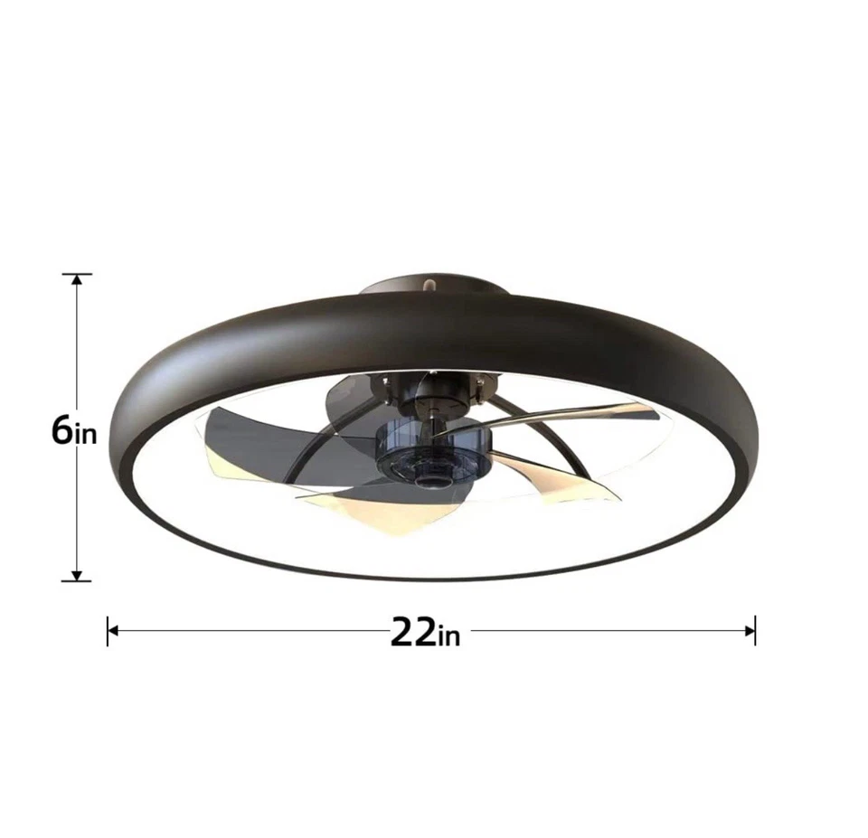 Cikass Ceiling Fan w/ Light Dimmable LED Remote 5 Invisible Blades Flush Mount - Image 2 of 4