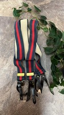 Vintage LL Bean Suspenders Red Tan Striped Gold-tone Logo Metal Clips 80s 90s
