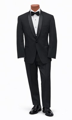 Black Satin Shawl Lapel Tuxedo with Pants Shirt Bow Tie Studs Slim