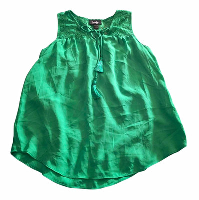 By & By Women s Green Solid Lightweight Lace Yoke Tasseled Tie Blouse S