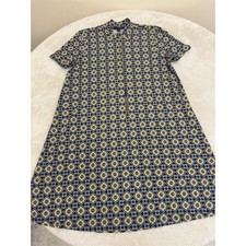 As U Wish Dress Womens M Navy Blue Geometric Floral Medallion Shift Knee