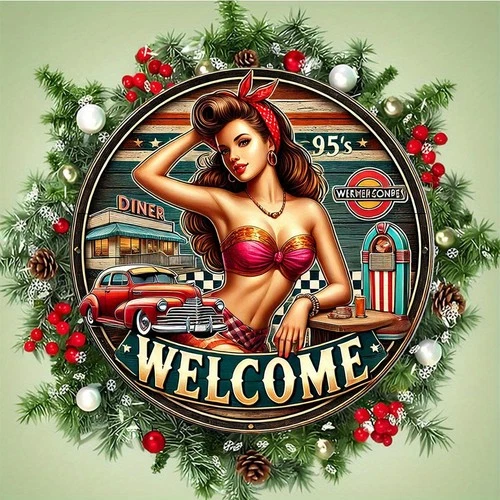 2D Flat, 1pc Vintage American Diner Tin Metal Signs - 8x8in Round Retro Wall