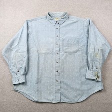 Vintage LL Bean Women 20 Blue Embroidered Cotton Button Down Shirt Made in USA