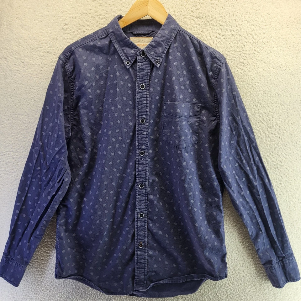 Weatherproof Vintage Button Shirt Medium Blue Geometric Long Sleeve Cotton - Image 3 of 4