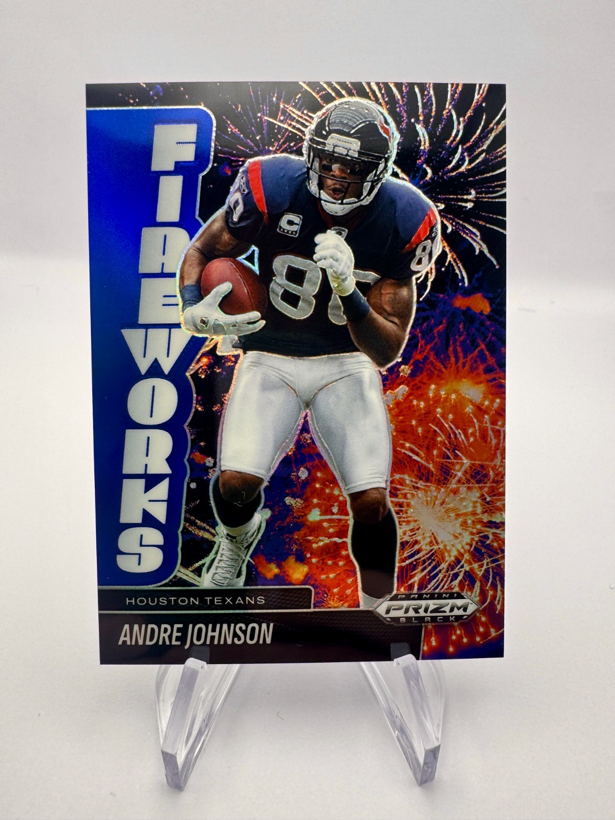Andre Johnson 2025 Panini Prizm Black Fireworks #17 Blue Prizm /199
