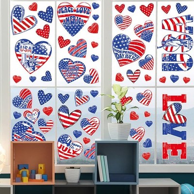 9 Independence Day Window Stickers Double Sided Heart Shaped American Love