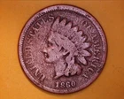 1860 CN  INDIAN HEAD PENNY POINTED BREAST  BELOW FINE COND. **803-4