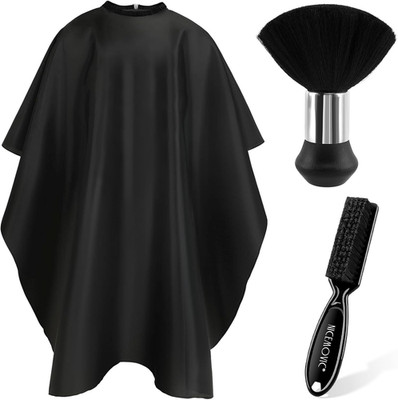 Hair Cutting Barber Cape with Neck Duster Brush and Standard, Black
