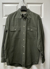 Vintage Bugle Boy Men's L Button Up Double Pocket Green Y2K Preppy Relaxed Fit