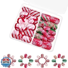 2 Packs 48Pcs Christmas Press on Nails Short Square Fake Nails Ch