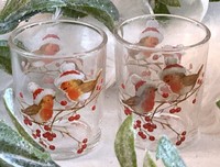 2 Er Set Windlicht Teelichthalter Teelichtglas Glas Vogel / VöGel / Rotkelchen