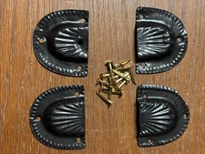 Trunk & Chest Hardware-4 Black original Leather Handle Steel Retainers & Tacks