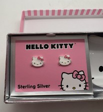 Hello Kitty By Sanrio Children  s Sterling Silver  Enamel Studs W/trinket Dish