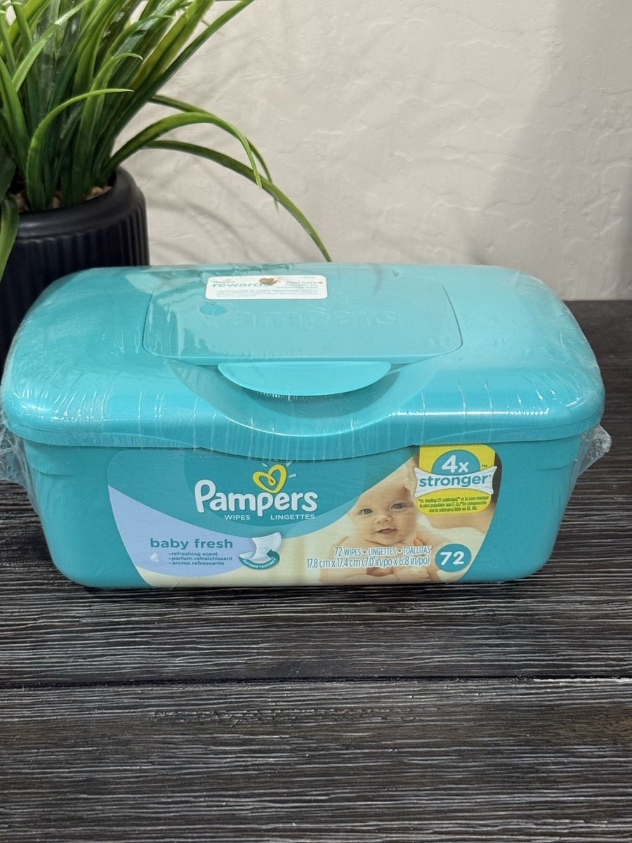 Pampers Baby Fresh Wipes Dispenser Sealed Pop Up Container Blue Green New