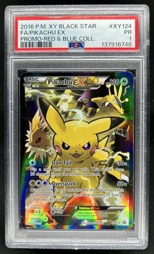 2016 Pokemon XY Black Star Pikachu EX Promo Red & Blue Full Art #XY124 PSA 1