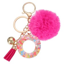 Alphabet Initial Letter Keychain Letter-O Cute Heart Resin Keyrings Deep Pink